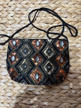 Embellished Sequined Crossbody Bag in Black and Copper